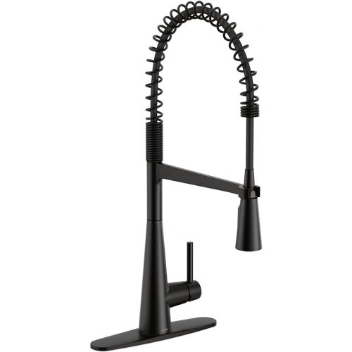  Moen Matte Black High-Arc Single-Hole Kitchen Faucet with Pull Down Spring Spout and Power Boost Spray Head for Contemporary Farmhouse Look, 5925BL