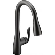 Moen Arbor Matte Black One-Handle Pulldown Kitchen Sink Faucet Featuring Power Boost and Reflex Docking System, Black Kitchen Faucet with Pull Down Sprayer, 7594BL, 0.375