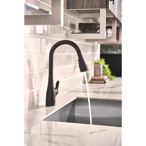  Moen Arbor Matte Black One-Handle Pulldown Kitchen Sink Faucet Featuring Power Boost and Reflex Docking System, Black Kitchen Faucet with Pull Down Sprayer, 7594BL, 0.375