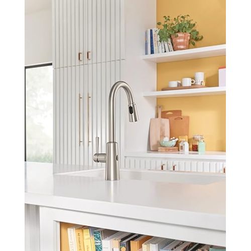  Moen Riley Spot Resist Stainless Hands-Free Touchless Sensor Single Handle Pull Down Kitchen Faucet, 7402EWSRS, 3/8 Inch