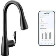 Moen Arbor Matte Black Smart Faucet Touchless Pull Down Sprayer Kitchen Faucet with Voice Control and Power Boost, 7594EVBL