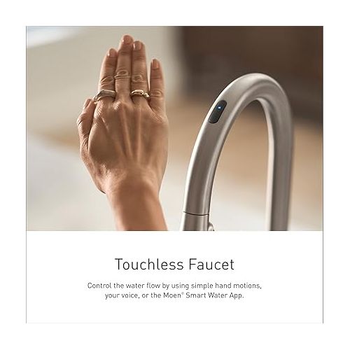  Moen Arbor Matte Black Smart Faucet Touchless Pull Down Sprayer Kitchen Faucet with Voice Control and Power Boost, 7594EVBL