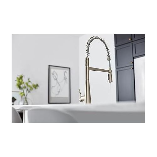  Moen Sleek Spot Resist Stainless One Handle Farmhouse Spring Pulldown Kitchen Faucet with Power Boost for a Faster Clean, 5925SRS