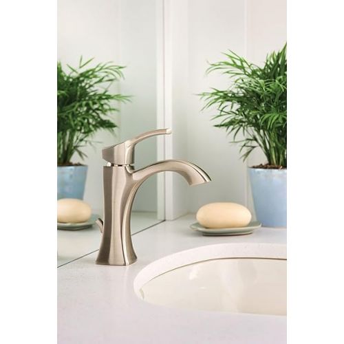  Moen Voss Brushed Nickel One-Handle Single-Hole High-Arc Bathroom Faucet with Drain Assembly, 6903BN