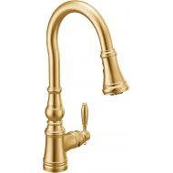 Moen Weymouth Brushed Gold Traditional Shepherd's Hook Pulldown Kitchen Faucet Featuring Pull Down Spray Head with Power Boost, S73004BG