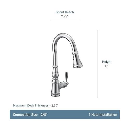  Moen Weymouth Brushed Gold Traditional Shepherd's Hook Pulldown Kitchen Faucet Featuring Pull Down Spray Head with Power Boost, S73004BG