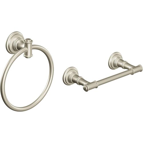  Moen DN9108BN Ellsworth Pivoting Toilet Paper Holder, Brushed Nickel with Moen DN9186BN Ellsworth Towel Ring, Brushed Nickel