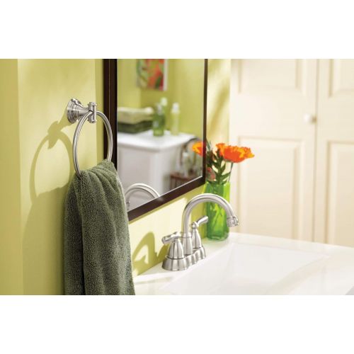  Moen DN9108BN Ellsworth Pivoting Toilet Paper Holder, Brushed Nickel with Moen DN9186BN Ellsworth Towel Ring, Brushed Nickel