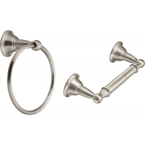  Moen DN6886BN Sage Towel Ring, Brushed Nickel with Moen DN6808BN Sage Toilet Paper Holder, Brushed Nickel