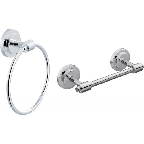  Moen DN0786CH Iso Towel Ring, Chrome with Moen DN0708CH Iso Pivoting Toilet Paper Holder, Chrome
