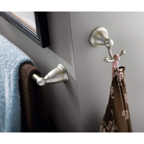  Moen YB2208BN Brantford Double Post Spring-Loaded Toilet Paper Holder, Brushed Nickel with Moen YB2224BN Brantford Collection 24-Inch Bathroom Single Towel Bar, 24 Inch, Brushed Ni