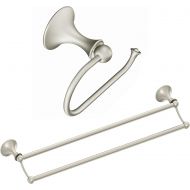 Moen DN7722BN Lounge Collection 24-Inch Bathroom Double Towel Bar, 24 Inch, Brushed Nickel with Moen DN7708BN Lounge Collection European Single Post Toilet Paper Holder, Brushed Ni