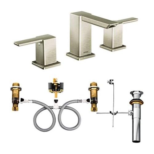  Moen TS6720BN-9000 90 Degree Two-Handle Widespread Bathroom Faucet with Valve, Brushed Nickel