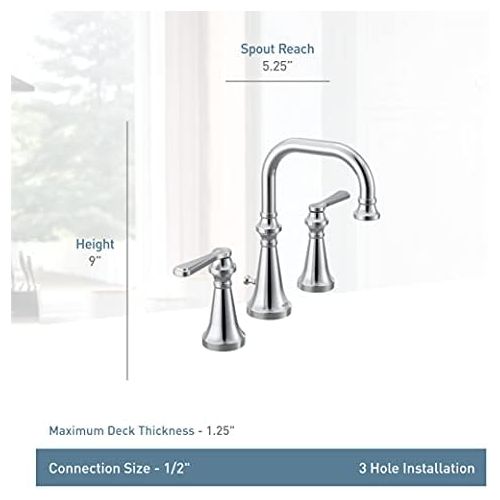  Moen TS44102 Colinet Traditional Two Widespread High-Arc Bathroom Faucet with Lever Handles, Valve Required, Chrome