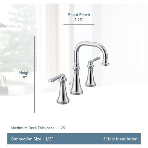  Moen TS44102 Colinet Traditional Two Widespread High-Arc Bathroom Faucet with Lever Handles, Valve Required, Chrome