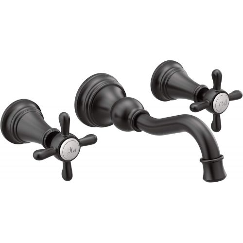  Moen TS42112BL Weymouth Cross Handle Wall Mount Bathroom Faucet Trim, Valve Required, Matte Black