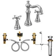 Moen TS42114-9000 Weymouth Two-Handle Widespread Bathroom Faucet with Cross Handles and Valve, Chrome