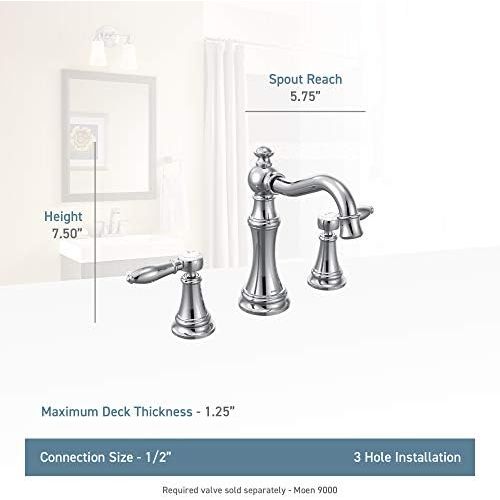  Moen TS42108 Weymouth Two-Handle Lever Handle Bathroom Faucet Trim Kit, Valve Required, Chrome