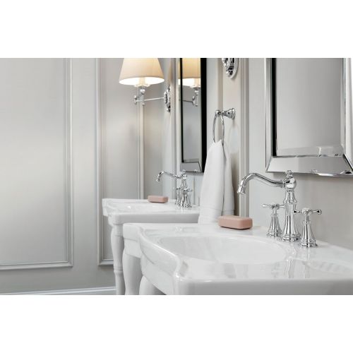  Moen TS42108 Weymouth Two-Handle Lever Handle Bathroom Faucet Trim Kit, Valve Required, Chrome