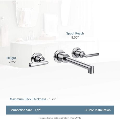  Moen TS43003 Arris Two-Handle Wall Mount Bathroom Faucet Trim, Valve Required, Chrome