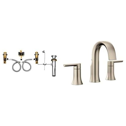  Moen TS6925BN-9000 Doux High Arc Widespread Bathroom Faucet with Valve, Brushed Nickel