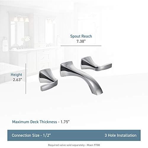  Moen T6906 Voss Two-Handle Wall Mount Bathroom Faucet Trim Kit, Valve Required, Brushed Gold
