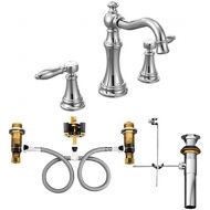 Moen TS42108-9000 Weymouth Two-Handle Widespread Bathroom Faucet with Lever Handles and Valve, Chrome