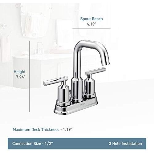  Moen 6150BN Gibson Two-Handle Centerset High Arc Modern Bathroom Faucet with Drain Assembly, Brushed Nickel