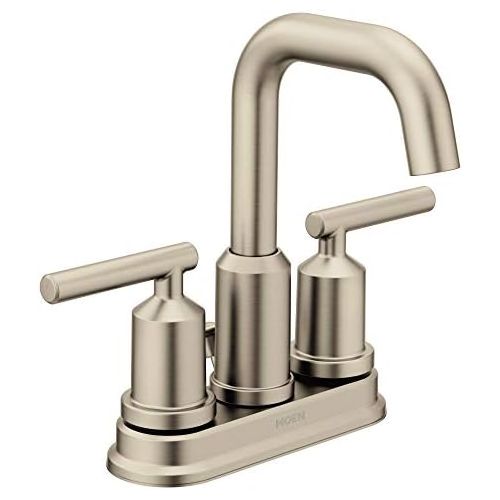  Moen 6150BN Gibson Two-Handle Centerset High Arc Modern Bathroom Faucet with Drain Assembly, Brushed Nickel