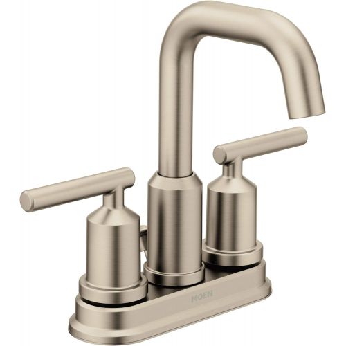  Moen 6150BN Gibson Two-Handle Centerset High Arc Modern Bathroom Faucet with Drain Assembly, Brushed Nickel