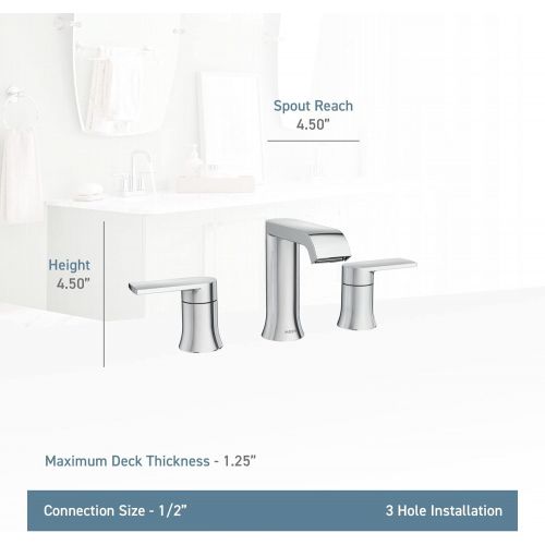  Moen T6708 Genta Two-Handle Widespread Modern Bathroom Faucet, Valve Required, Chrome
