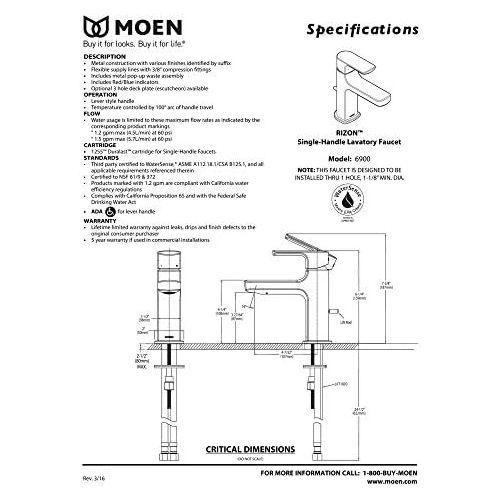  Moen 6900BN Rizon One-Handle Modern Bathroom Faucet with Drain Assembly, Brushed Nickel