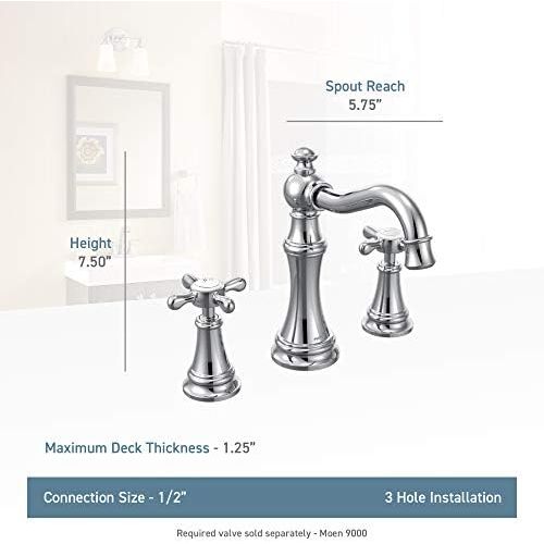  Moen TS42114BG Weymouth Two-Handle Widespread Cross Handle Bathroom Faucet Trim Kit, Valve Required, Brushed Gold