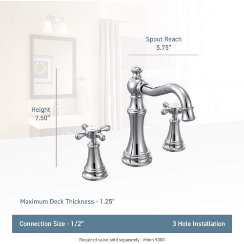  Moen TS42114BG Weymouth Two-Handle Widespread Cross Handle Bathroom Faucet Trim Kit, Valve Required, Brushed Gold