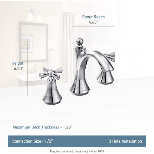  Moen T4524 Wynford Two-Handle Widespread High-Arc Bathroom Faucet with Cross Handles, Valve Required, Chrome