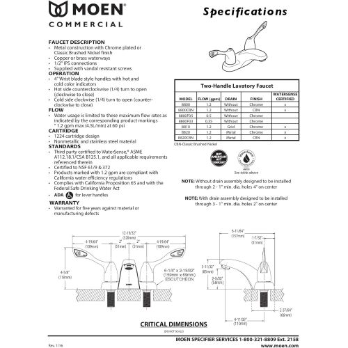  Moen 8800 Commercial M-Bition 4-Inch Centerset Lavatory Faucet 1.5 gpm, Chrome