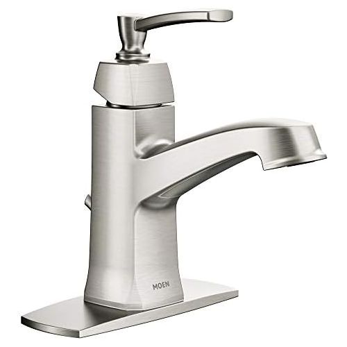  Moen WS84923 Conway One-Handle Single Hole or Centerset Bathroom Faucet with Drain Assembly, Spot Resist Brushed Nickel