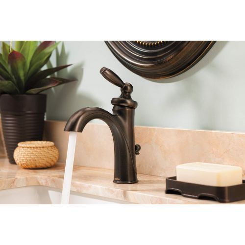  Moen 6600ORB Brantford One-Handle Low-Arc Bathroom Faucet with Optional Deckplate, Oil-Rubbed Bronze