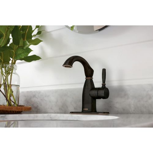  Moen 84144BRB Sarona One-Handle Single Hole Rustic Farmouse Bathroom Sink Faucet with Optional Deckplate, Mediterranean Bronze