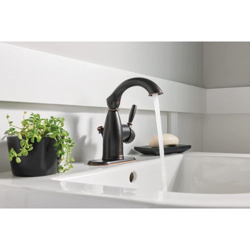  Moen 84144BRB Sarona One-Handle Single Hole Rustic Farmouse Bathroom Sink Faucet with Optional Deckplate, Mediterranean Bronze