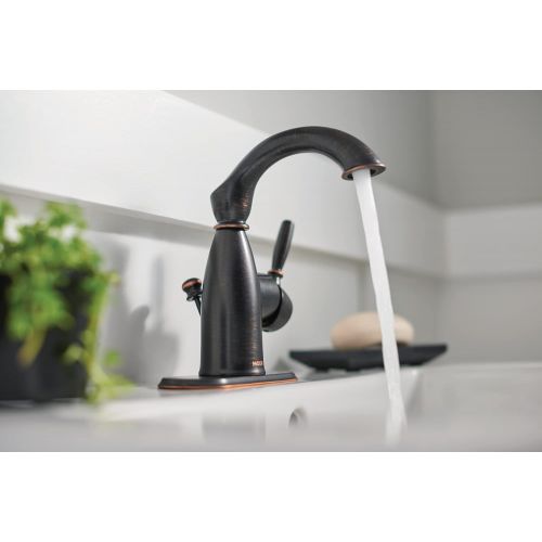  Moen 84144BRB Sarona One-Handle Single Hole Rustic Farmouse Bathroom Sink Faucet with Optional Deckplate, Mediterranean Bronze