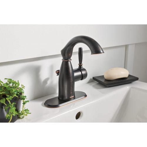  Moen 84144BRB Sarona One-Handle Single Hole Rustic Farmouse Bathroom Sink Faucet with Optional Deckplate, Mediterranean Bronze