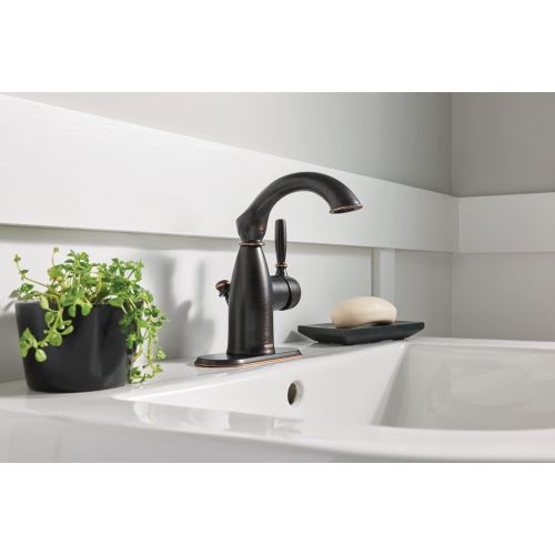  Moen 84144BRB Sarona One-Handle Single Hole Rustic Farmouse Bathroom Sink Faucet with Optional Deckplate, Mediterranean Bronze