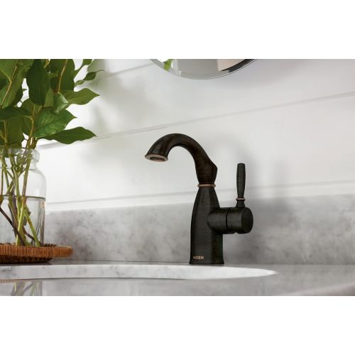  Moen 84144BRB Sarona One-Handle Single Hole Rustic Farmouse Bathroom Sink Faucet with Optional Deckplate, Mediterranean Bronze