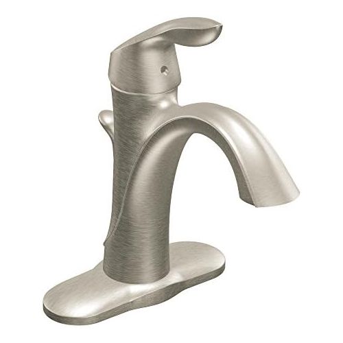  Moen 6400BN Eva One-Handle Single Hole Bathroom Sink Faucet with Optional Deckplate and Drain Assembly, Brushed Nickel