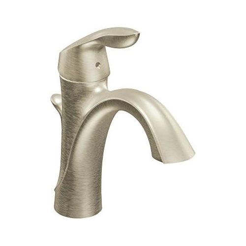  Moen 6400BN Eva One-Handle Single Hole Bathroom Sink Faucet with Optional Deckplate and Drain Assembly, Brushed Nickel