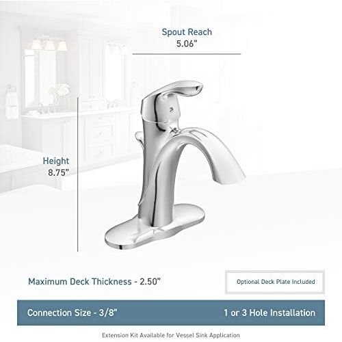  Moen 6400BN Eva One-Handle Single Hole Bathroom Sink Faucet with Optional Deckplate and Drain Assembly, Brushed Nickel