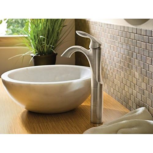  Moen 6400BN Eva One-Handle Single Hole Bathroom Sink Faucet with Optional Deckplate and Drain Assembly, Brushed Nickel