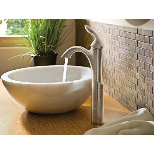  Moen 6400BN Eva One-Handle Single Hole Bathroom Sink Faucet with Optional Deckplate and Drain Assembly, Brushed Nickel