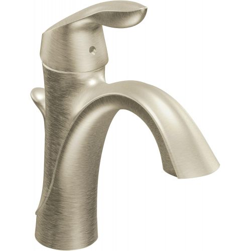  Moen 6400BN Eva One-Handle Single Hole Bathroom Sink Faucet with Optional Deckplate and Drain Assembly, Brushed Nickel